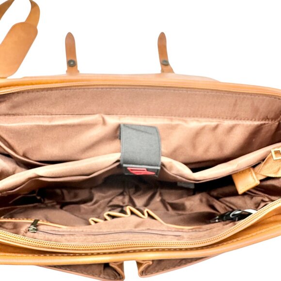 Leather Laptop Briefcase Adjustable Shoulder Strap Multiple Compartments Brown - Picture 5 of 16